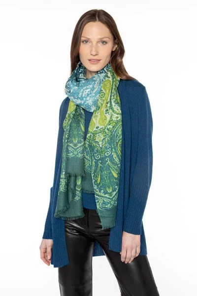 Kinross Cashmere Faded Paisley Print Scarf In Blue
