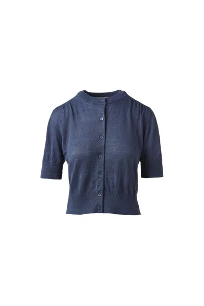Kinross Cashmere Gathered Shoulder Cardigan In Blue