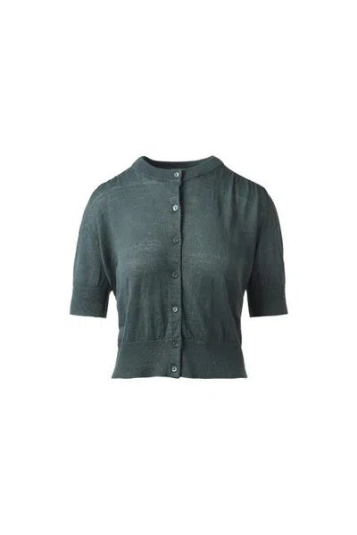 Kinross Cashmere Gathered Shoulder Cardigan In Laurel