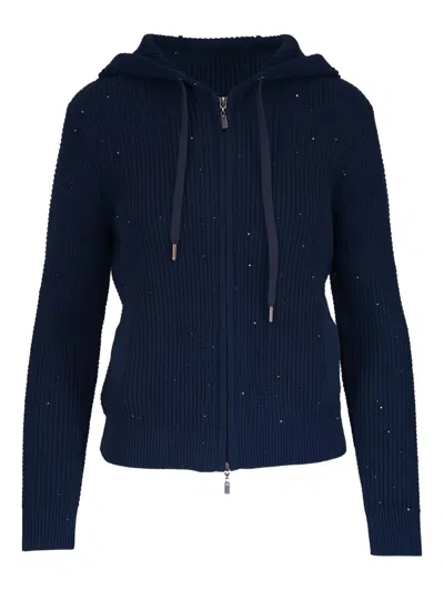 Kinross Cashmere Hooded Zip-up Sweater In Blue