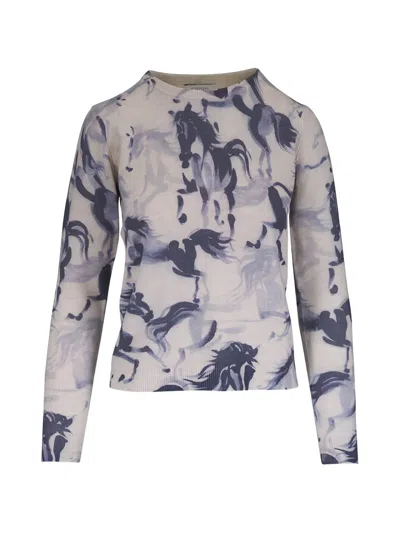 Kinross Cashmere Horse-print Crew-neck Top In Neutral