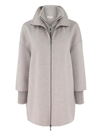 Kinross Cashmere Knit-insert Zip Coat In Gray