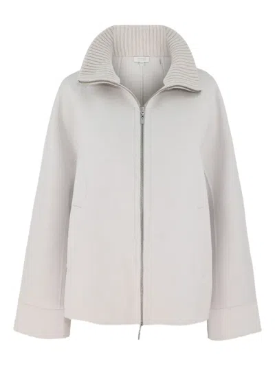 Kinross Cashmere Knit-trim Zip-up Jacket In Gray