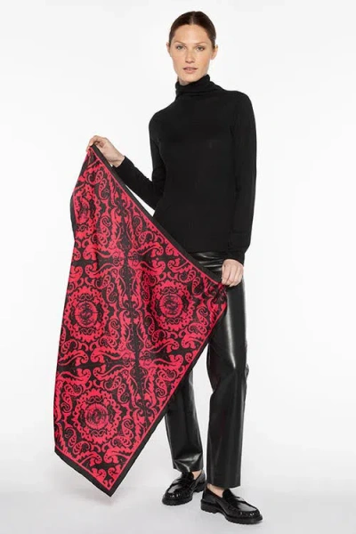 Kinross Cashmere Lace Paisley Print Scarf In Red