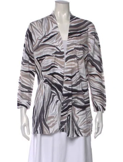 Pre-owned Kinross Cashmere Linen Animal Print Sweater In White