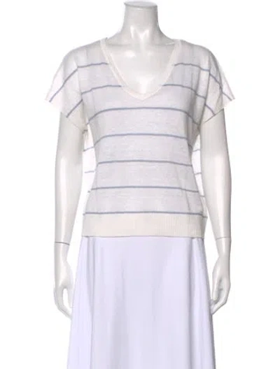 Pre-owned Kinross Cashmere Linen Striped T-shirt In White