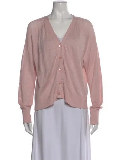 Pre-owned Kinross Cashmere Linen V-neck Sweater In Pink