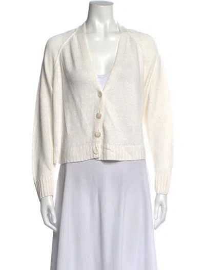 Pre-owned Kinross Cashmere Linen V-neck Sweater In White