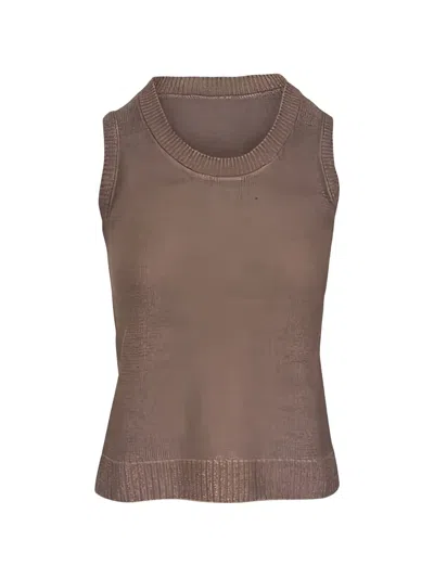 Kinross Cashmere Lurex Knitted Tank Top In Brown