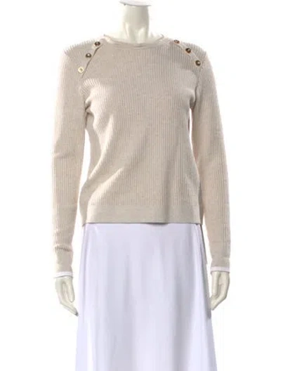 Pre-owned Kinross Cashmere Merino Wool Mock Neck Sweatshirt In Neutrals