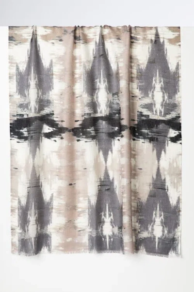 Kinross Cashmere Natural Ikat Print Scarf In Gray