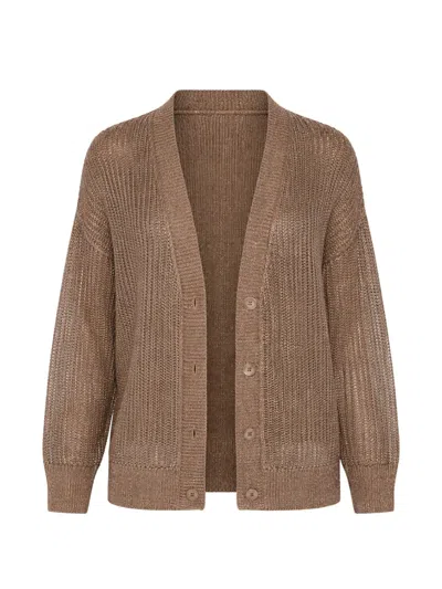 Kinross Cashmere Open Texture Cardigan In Brown