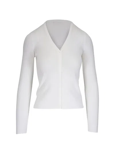 Kinross Cashmere Openwork V-neck Cardigan In White