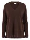 Kinross Cashmere Piped V-neck Sweater In Brown