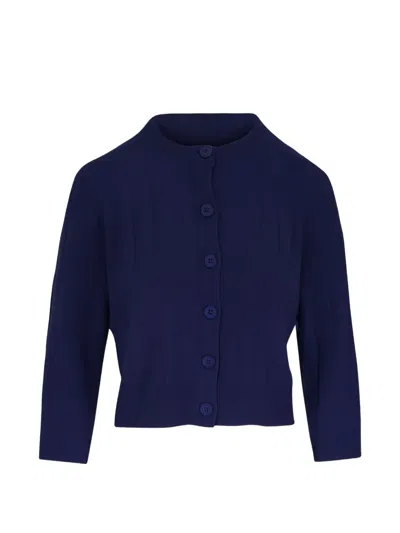 Kinross Cashmere Ribbed Button Cardigan In Blue