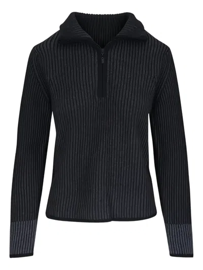 Kinross Cashmere Ribbed Quarter-zip Polo Top In Black