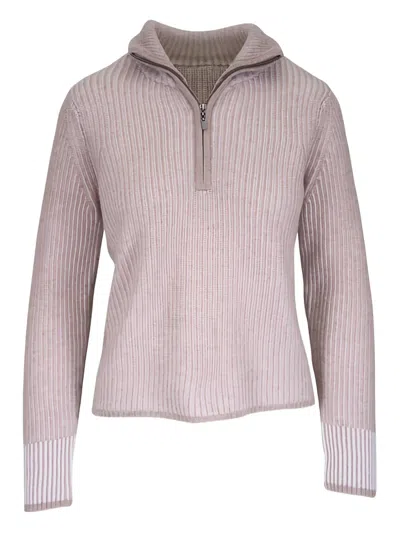 Kinross Cashmere Ribbed Quarter-zip Polo Top In Pink