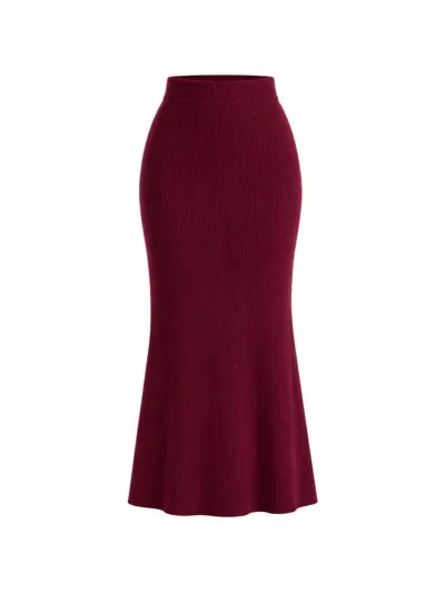 Kinross Cashmere Ribbed-knit Flared Maxi Skirt In Red