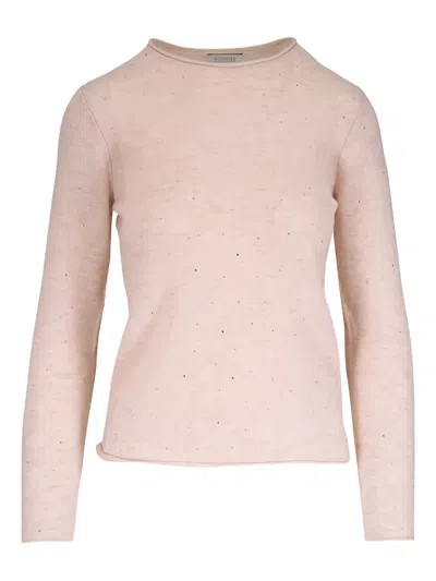 Kinross Cashmere Round-neck Long-sleeve Sweater In Pink