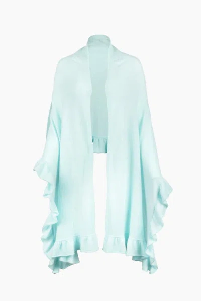 Kinross Cashmere Ruffle Trim Wrap In Blue