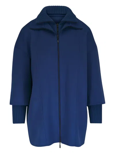 Kinross Cashmere Sapphire Ribbed Zip Coat In Blue