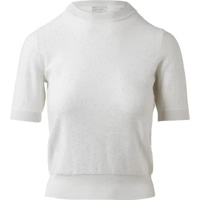 Kinross Cashmere Sequin Short Sleeve Crew Sweater In Gray