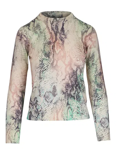 Kinross Cashmere Snakeskin-print Long-sleeved Top In Neutral