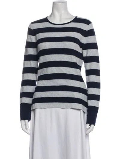 Pre-owned Kinross Cashmere Striped Crew Neck Sweater In Blue