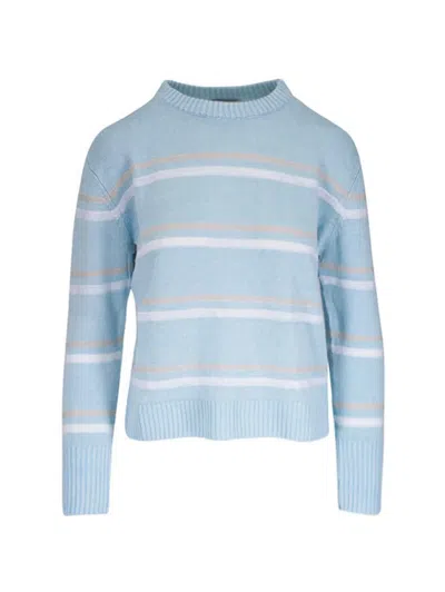 Kinross Cashmere Striped Crew-neck Sweater In Blue