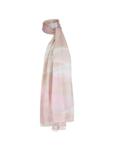 Kinross Cashmere Striped Frayed Scarf In Pink