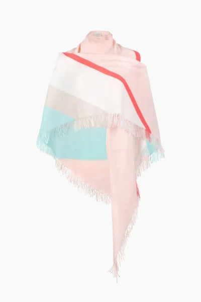 Kinross Cashmere Striped Fringe Triangle Wrap In Pink