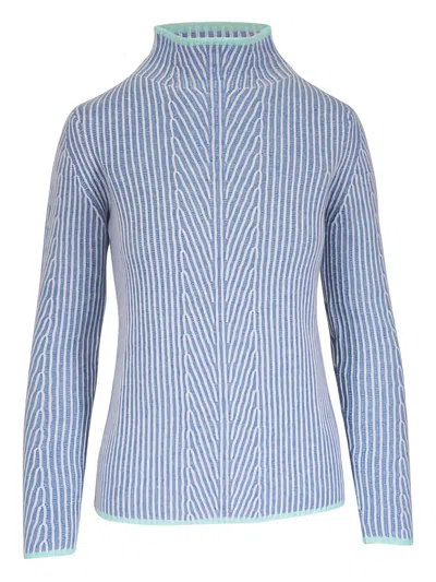 Kinross Cashmere Striped Mock-neck Sweater In Blue