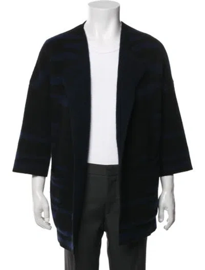 Pre-owned Kinross Cashmere Striped Open Front Cardigan In Blue