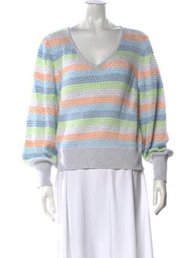 Pre-owned Kinross Cashmere Striped V-neck Sweater In Blue