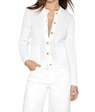 Kinross Cashmere Textured Button Front Cotton Cardigan In White