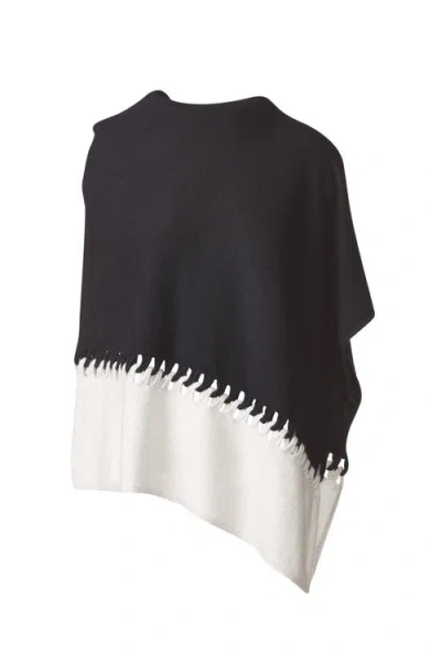 Kinross Cashmere Twist Stitch Poncho In Black