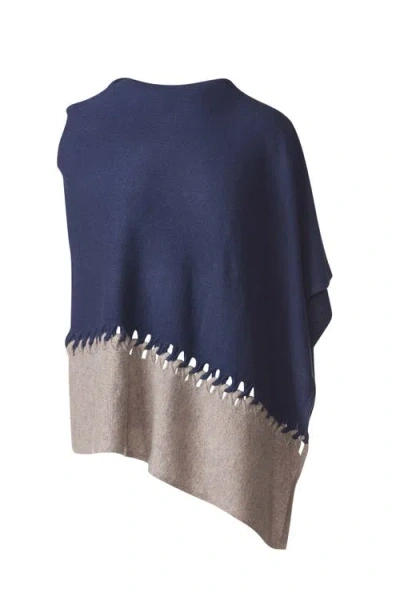 Kinross Cashmere Twist Stitch Poncho In Blue