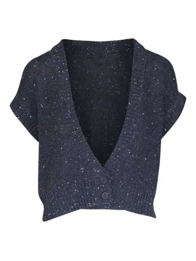 Kinross Cashmere V-neck Cropped Top In Blue