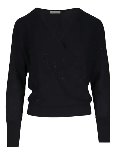 Kinross Cashmere V-neck Long-sleeved Top In Black