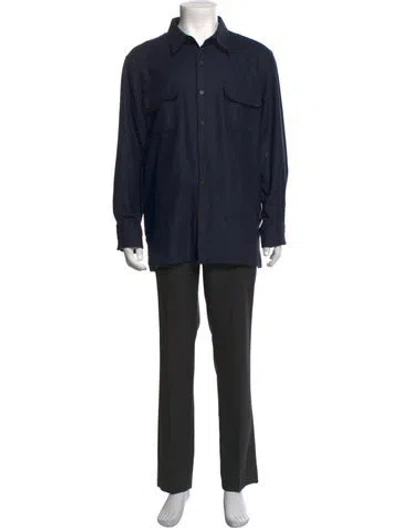 Pre-owned Kinross Cashmere Wool Long Sleeve Shirt In Blue