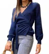 Kinross Cashmere Wrap Surplice Tp In Navy