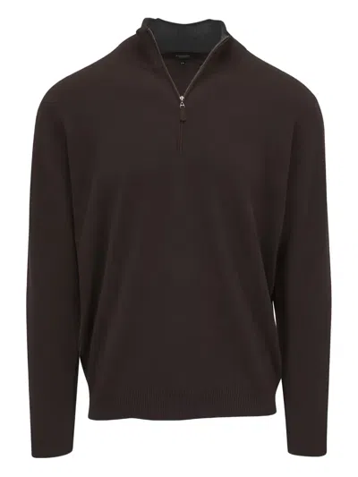 Kinross Cashmere Zip Closure Sweater In Brown
