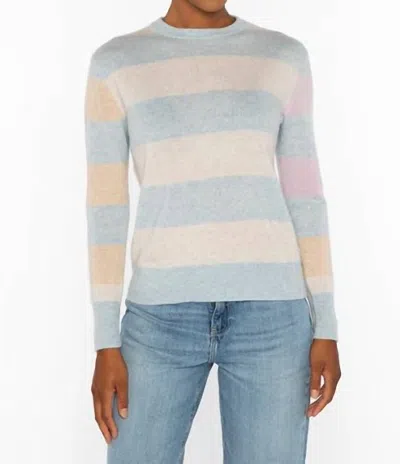Kinross Colorblock Stripe Crew Sweater In Multi Sky/cloud/lilac/straw/vine