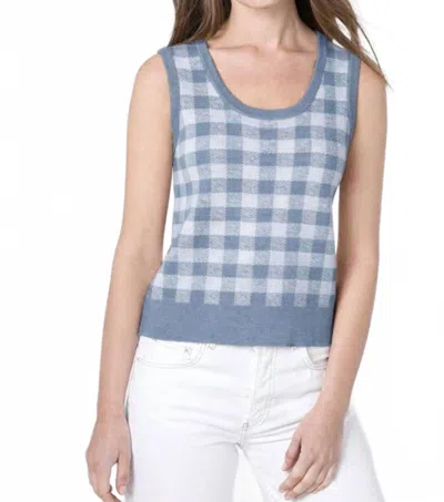Kinross Cotton Gingham Tank Top In Mykonos Blue And White