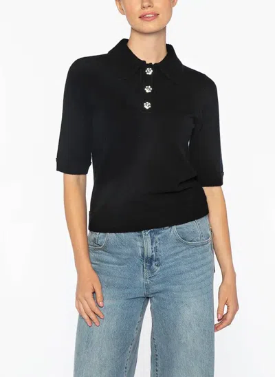 Kinross Crystal Button Elbow Sleeve Polo In Black