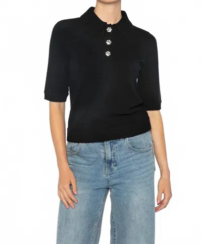 Kinross Crystal Button Polo Shirt In Black In Pink