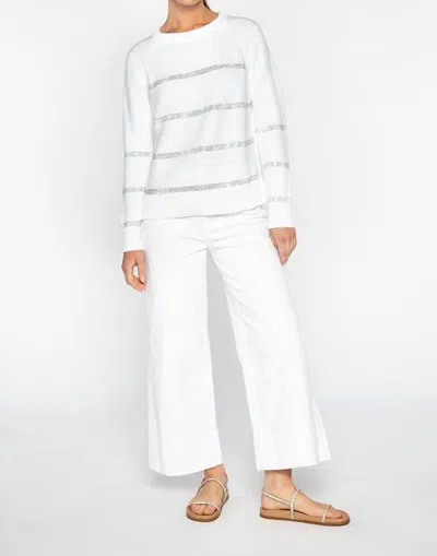Kinross Crystal Stripe Crew Sweater In White
