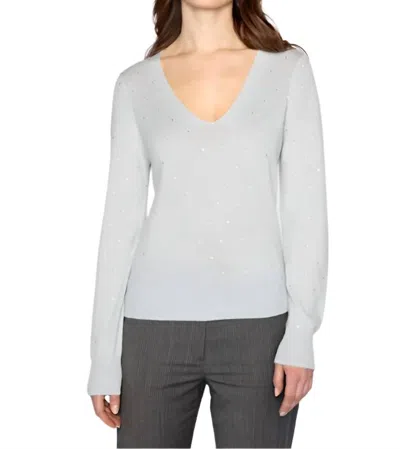 Kinross Crystal V-neck Sweater In Ice Blue In Gray