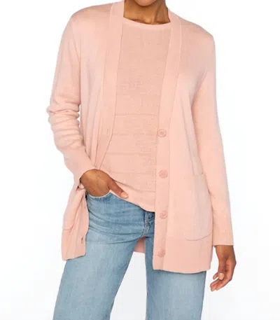 Kinross Doubleknit Easy Vee Cardigan In Rosedust In Multi