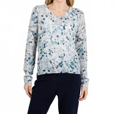 Kinross Droplet Print Vee Sweater In Skyway Multi